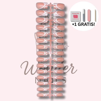 Press-on Palette: White Abstract Flow